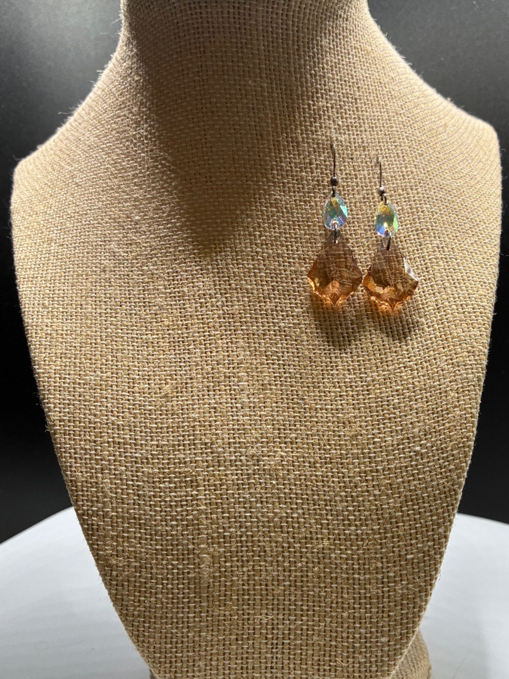Czech Crystal Glass Amber Baroque Drop Earrings